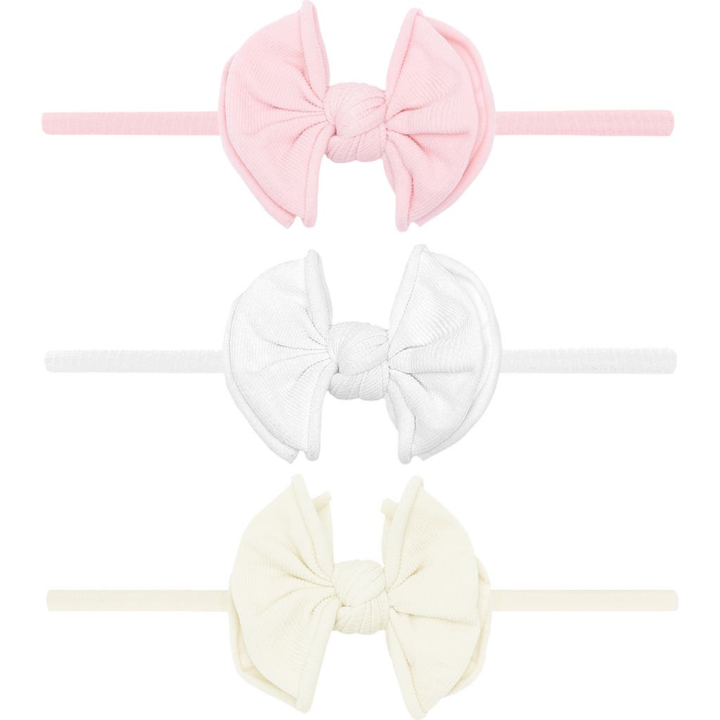 Baby Bling 3-pack Baby Fab Skinny Bow Headbands In Rose Quartz/white/ivory