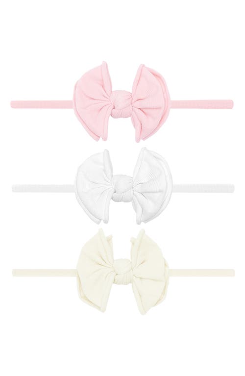 Baby Bling 3-pack Baby Fab Skinny Bow Headbands In Rose Quartz/white/ivory