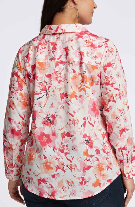 Shop Foxcroft Mary Floral Cotton Button-up Shirt In Pink Multi