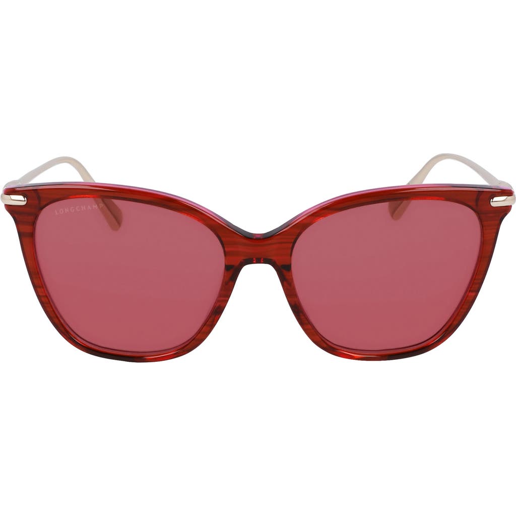 Longchamp Roseau 55mm Rectangular Sunglasses In Striped Red