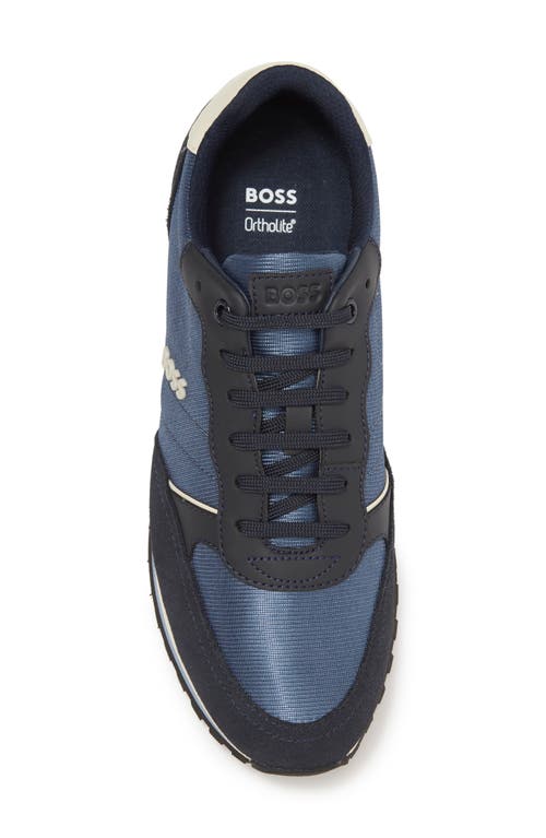 Hugo Boss Running-style Trainers In Mixed Materials With Raised Logo In Blue