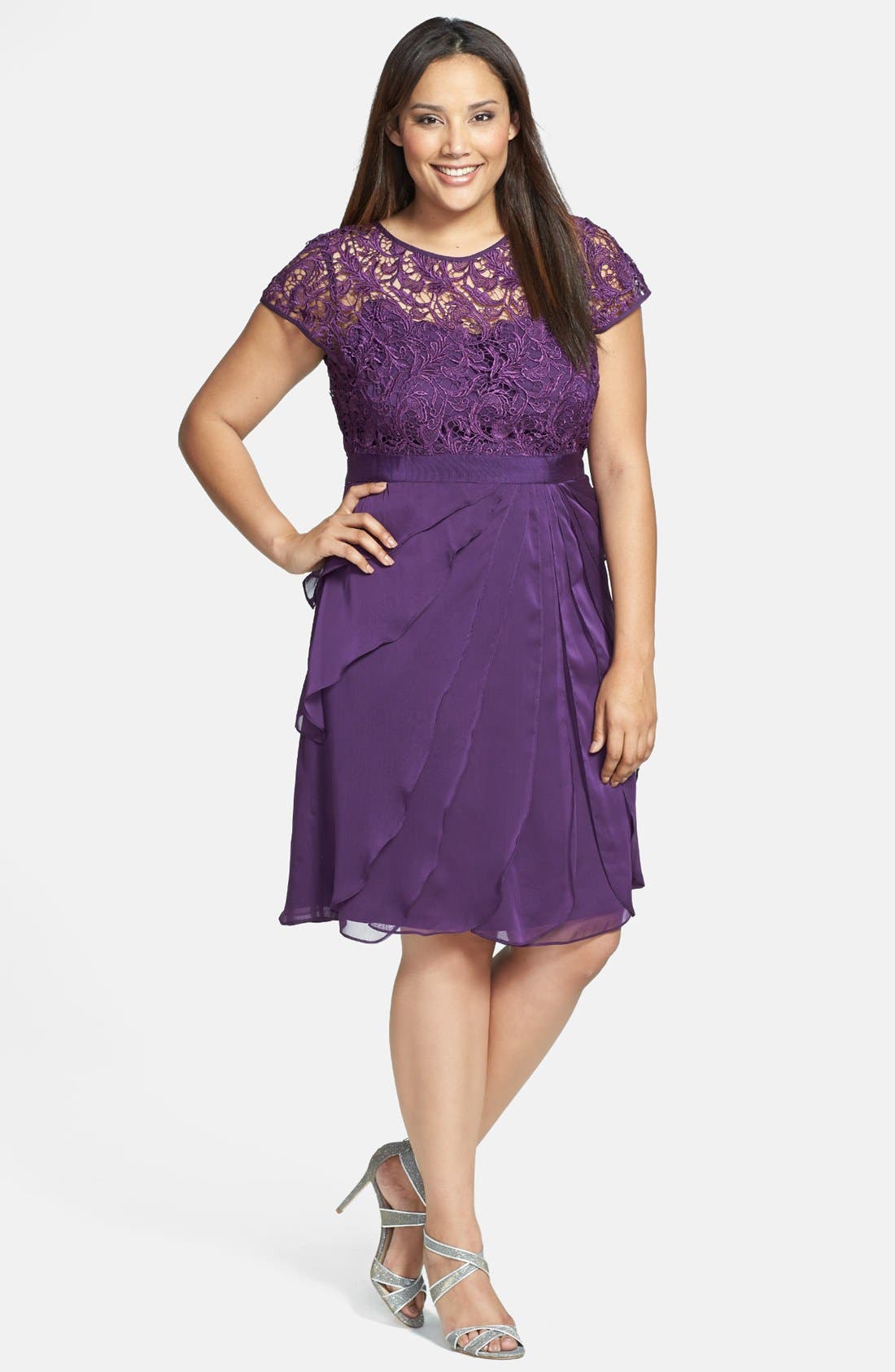 adrianna papell tiered lace gown