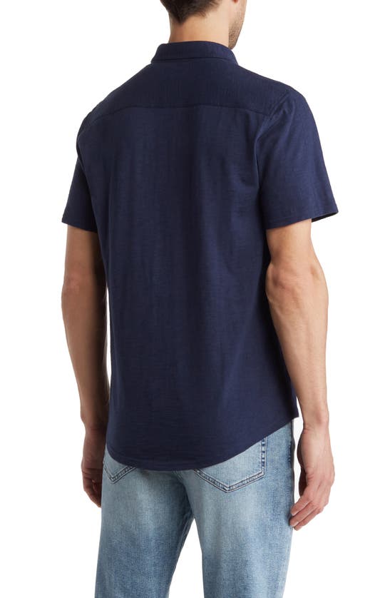 Shop 14th & Union Short Sleeve Slubbed Knit Button-up Shirt In Navy Iris