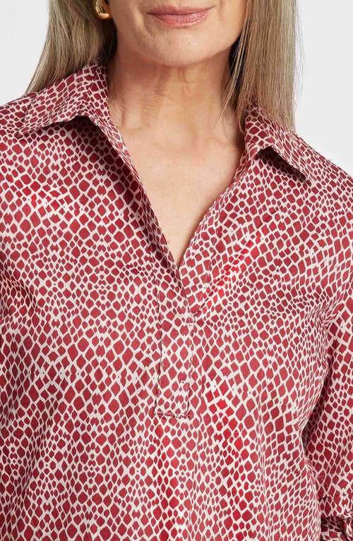 Shop Foxcroft Frankie Abstract Print Cotton Sateen Popover Top In Ruby Red