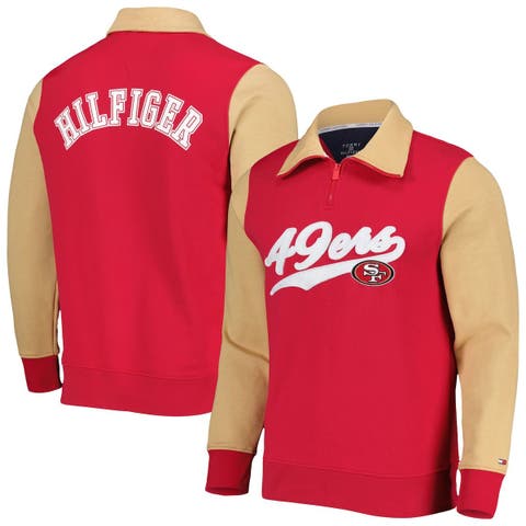 Men's San Francisco 49ers Tommy Hilfiger White/Scarlet Color Block Half-Zip  Pullover Windbreaker Jacket