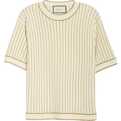 Gucci Metallic Stripe Wool Blend Sweater, Ivory