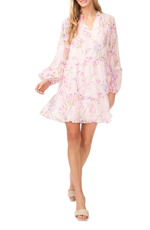 CeCe Floral Print Long Sleeve Babydoll Dress in Corsage Pink
