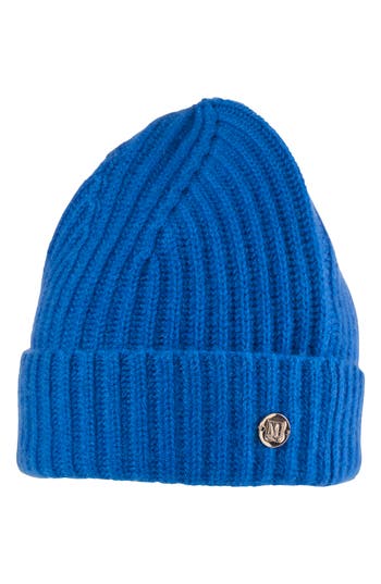 Bruno Magli Cashmere Ribbed Knit Beanie In Blue