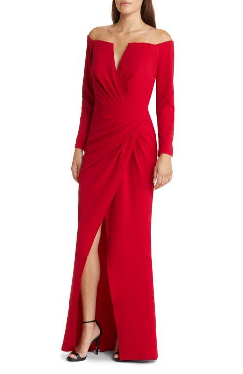 Tadashi Shoji Off the Shoulder Long Sleeve Faux Wrap Cocktail Dress Geranium at Nordstrom,