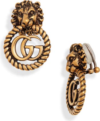 Gucci Double G Pendant Crystal Earrings - Gold