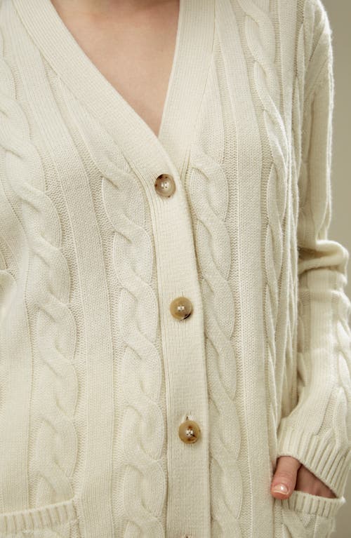 Lilysilk Oversized Cable Weave Wool Cardigan For Women In White