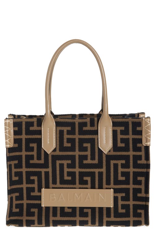 Shop Balmain B-army Monogram Jacquard Shopper Tote In Ubk Khaki/black