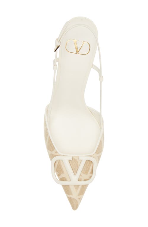 Shop Valentino Garavani Vlogo Raffia Pointed Toe Slingback Pump In Naturale/ivory