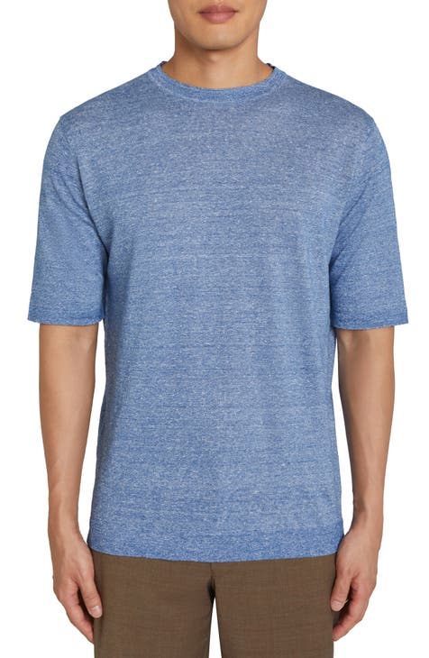 Jack Victor Men's Bailey Solid Merino Wool, Silk and Linen Long Sleeve Crew  in Sky Blue