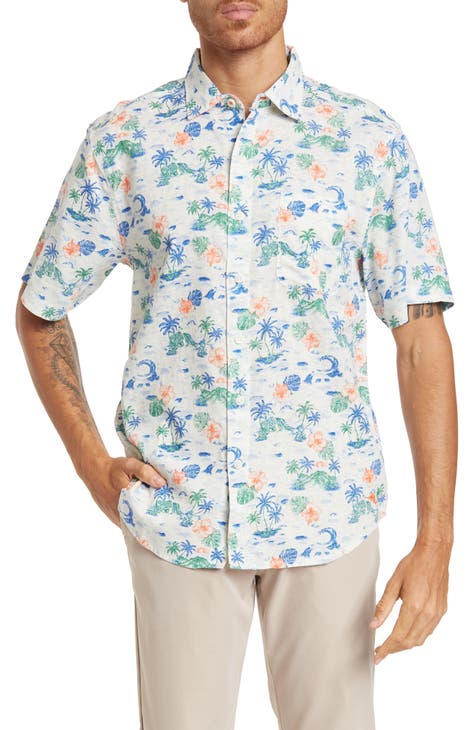 Tommy Bahama Harbour Island Hibiscus Short Sleeve Silk Button-Up Camp Shirt, Size X-Large - Marble Cream at Nordstrom Rack