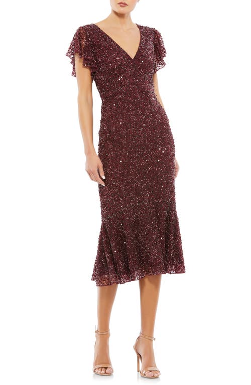 Shop Mac Duggal Sequin Flutter Sleeve Cocktail Dress In Garnet