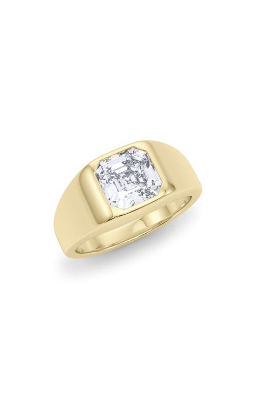 Shop Hautecarat Asscher Cut Lab Created Diamond Signet Ring In 3.00 Ctw 18k Yellow Gold