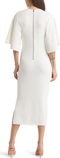 Lounia Fluted Sleeve Body-Con Sweater Dress