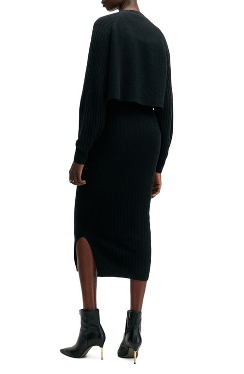 Shop Allsaints Margot Rib Wool Blend Crop Sweater & Midi Sweater Dress Set In Black