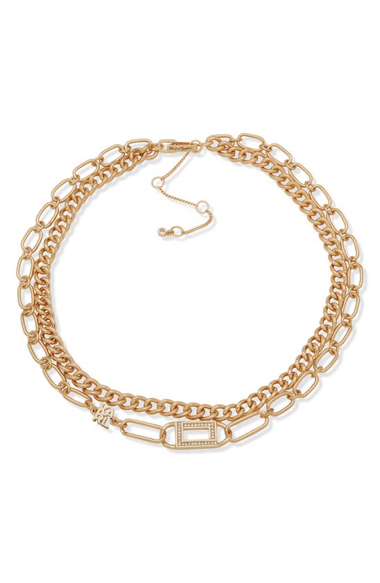 Karl Lagerfeld Crystal Logo Layered Chain Necklace In Goldtone/ Crystal
