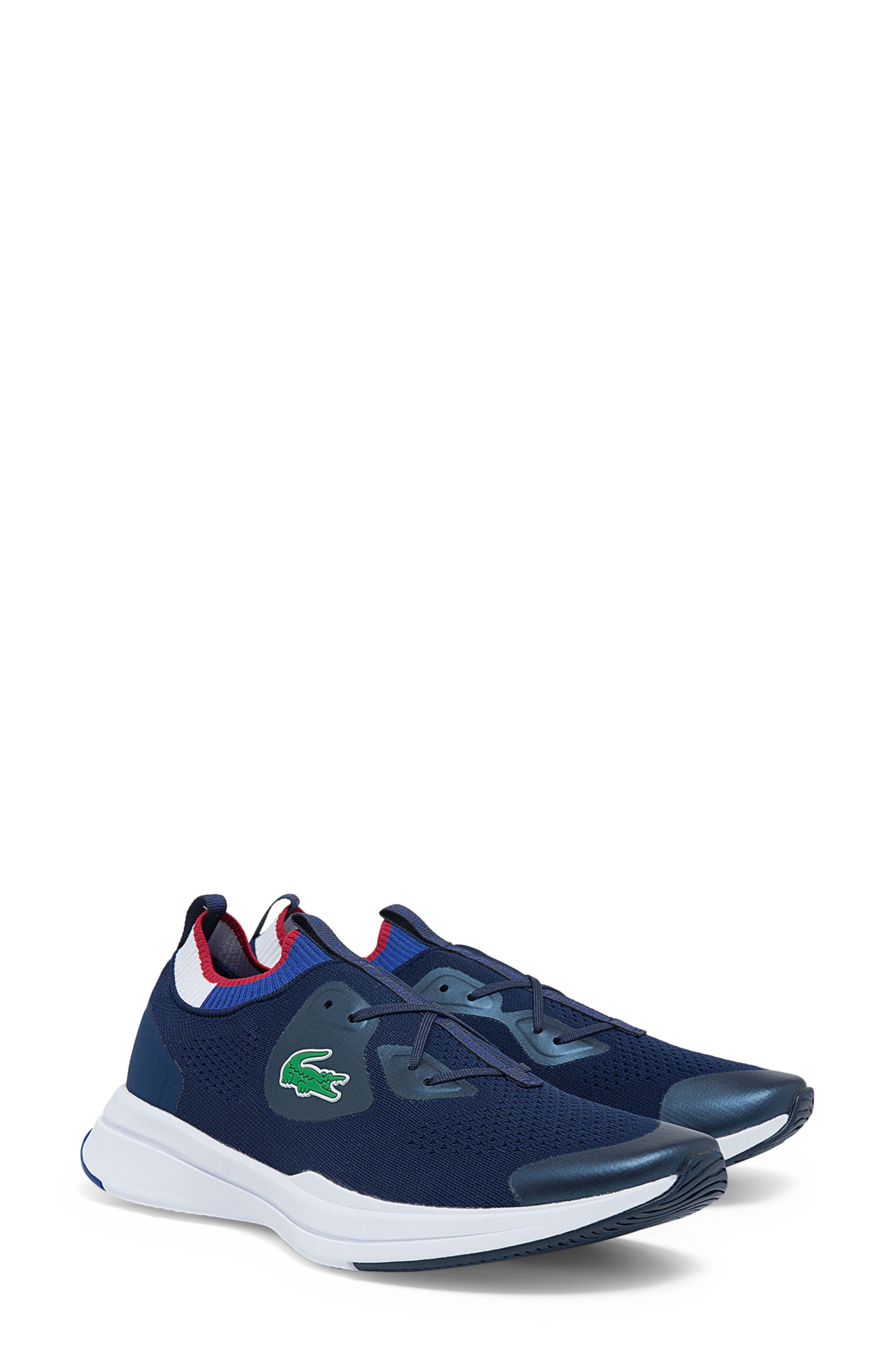 Lacoste Men's Run Spin Knit Sneakers, Navy/White, 9.5