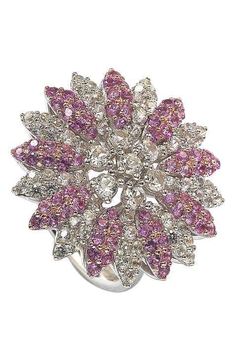 Sterling Silver & Pink Sapphire Flower Ring