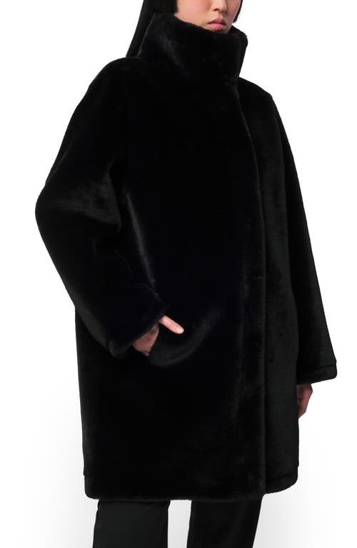 Apparis Blair Faux Fur Mid Length Coat In Noir