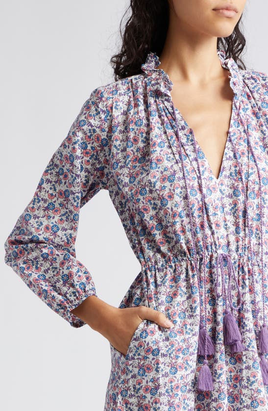 Shop Mille Astrid Floral Long Sleeve Cotton Dress In Bluebell