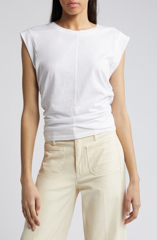 Treasure & Bond Ruched Cap Sleeve Cotton Top In White