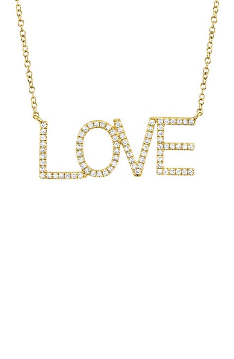 14K Yellow Gold Pavé Diamond 'Love' Pendant Necklace - 0.21 ctw