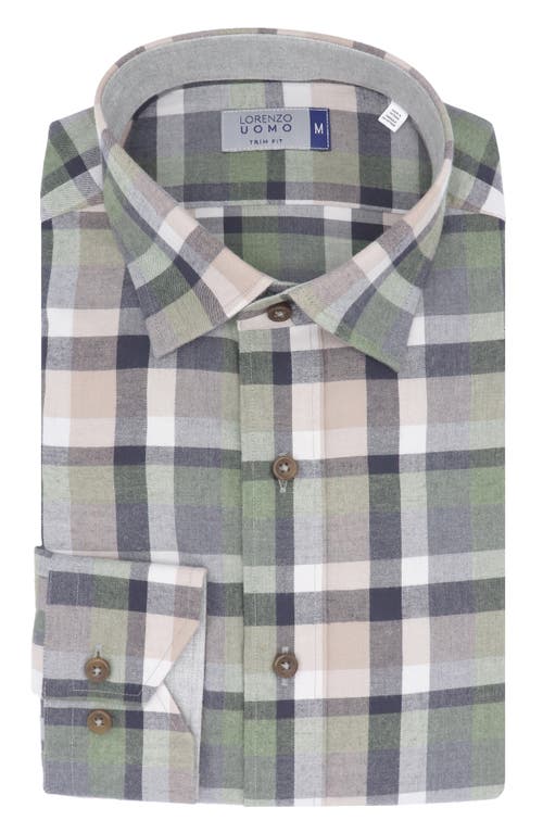Lorenzo Uomo Check Print Trim Fit Long Sleeve Cotton Flannel Button-up Shirt In Tan/hunter