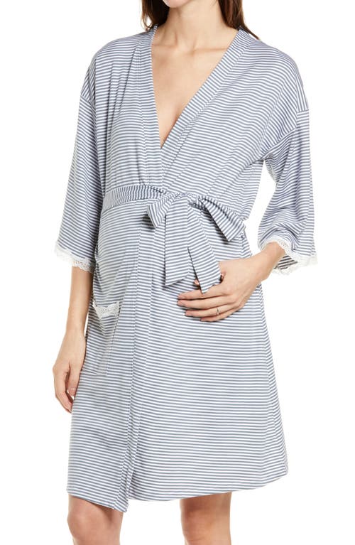 Belabumbum Ashley Cotton Blend Maternity Robe in Gray /White Stripe