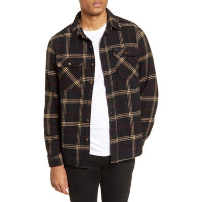Brixton Bowery Plaid Flannel Button-Up Shirt, Black