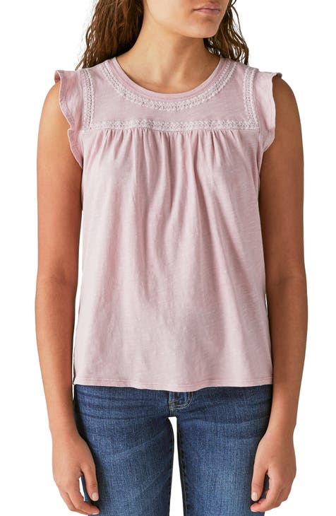 Lucky Brand Embroidered Square Neck Top Huckleberry XL (US 12-14