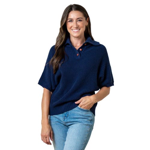 Shop Hope & Henry Organic Spread Collar Sweater In Navy Cardigan Stitch