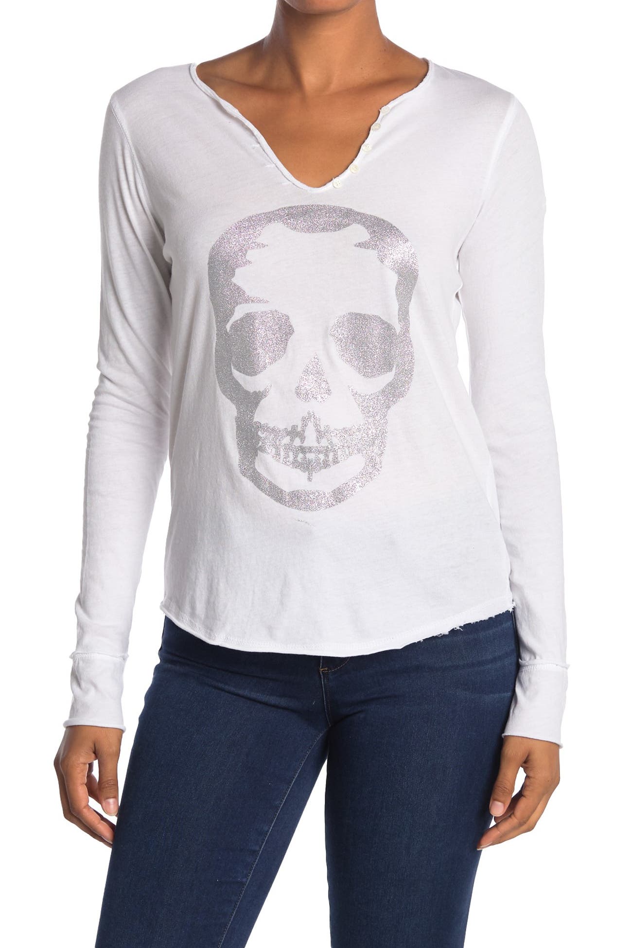 Zadig & Voltaire Metallic Skull Print Long Sleeve TShirt Nordstrom