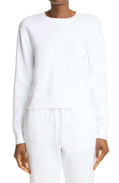 Vince Essential Shrunken Crewneck Cotton Sweatshirt in Optic White