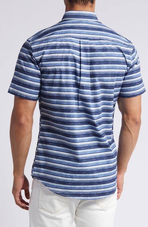 Shop 14th & Union Sketch Stripe Short Sleeve Stretch Cotton Poplin Button-up Shirt In Blue- White Sketch Stripe