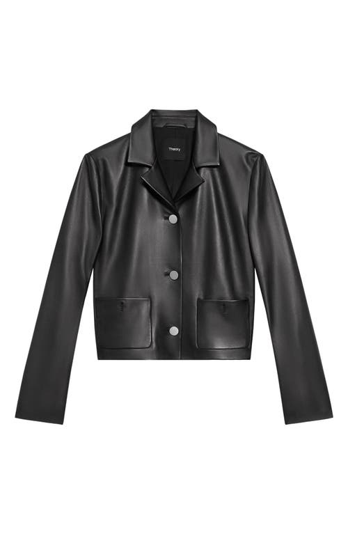 Shop Theory Boxy Crop Leather Jacket In Black