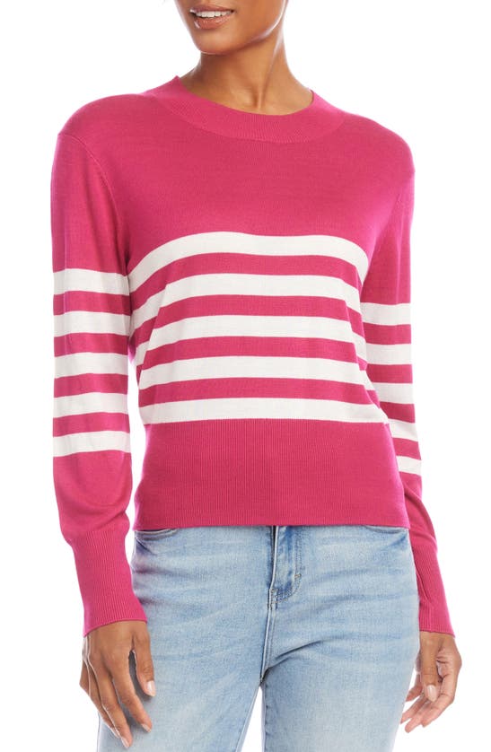 Shop Karen Kane Stripe Crewneck Sweater In Pink W/ Off White