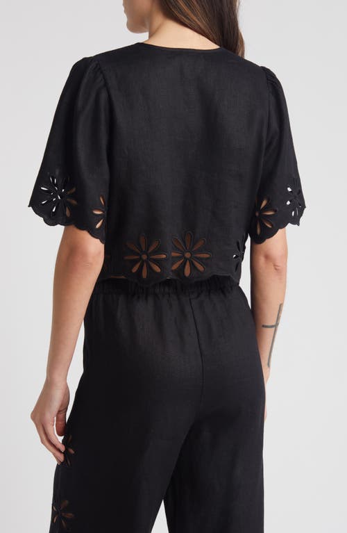 Rails Pari Eyelet Tie Front Linen Crop Top In Black Eyelet