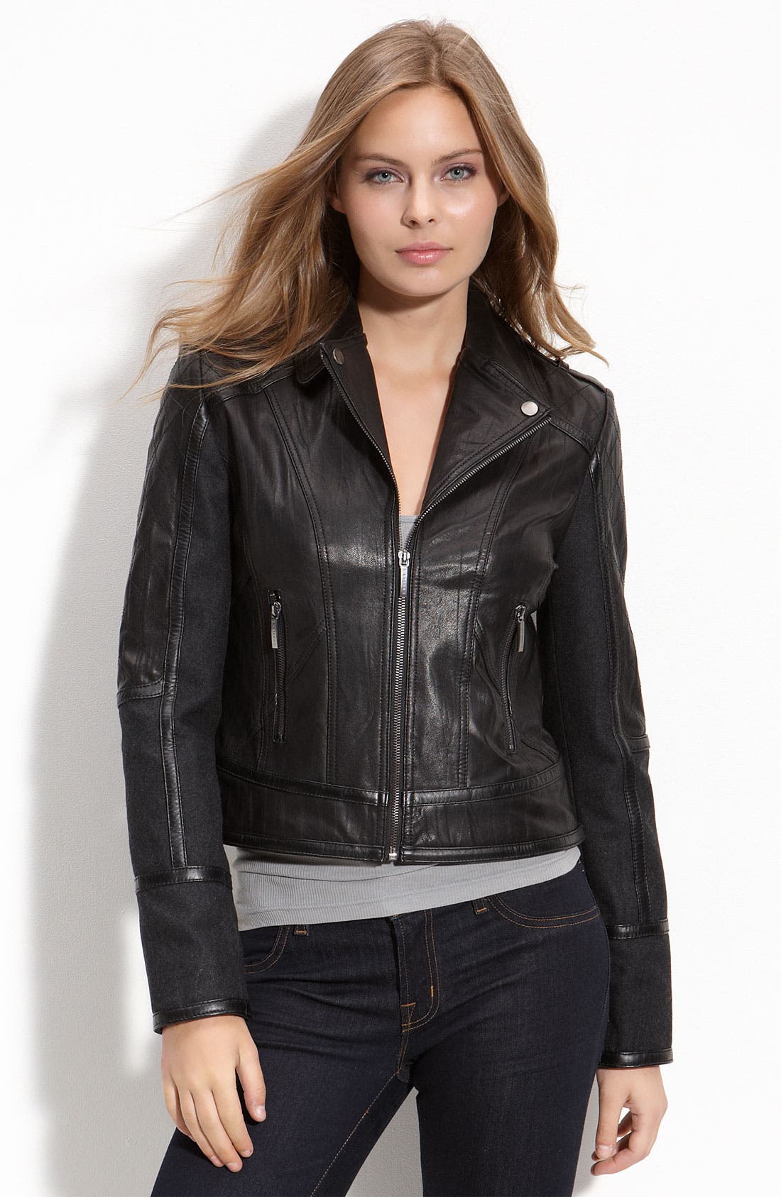 Ashley B By Bernardo Wool Trim Leather Jacket | Nordstrom