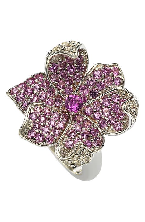 Sterling Silver & Pink Sapphire Flower Ring
