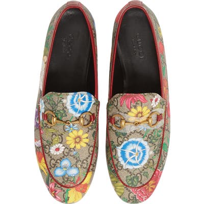 Gucci New Jordaan Floral Gg Supreme Loafer, Beige