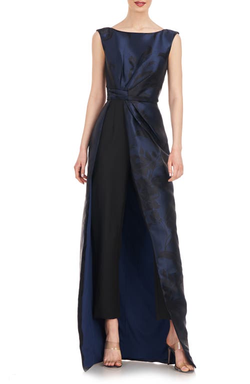 Amal Floral Jacquard Sleeveless Maxi Jumpsuit in Night Blue