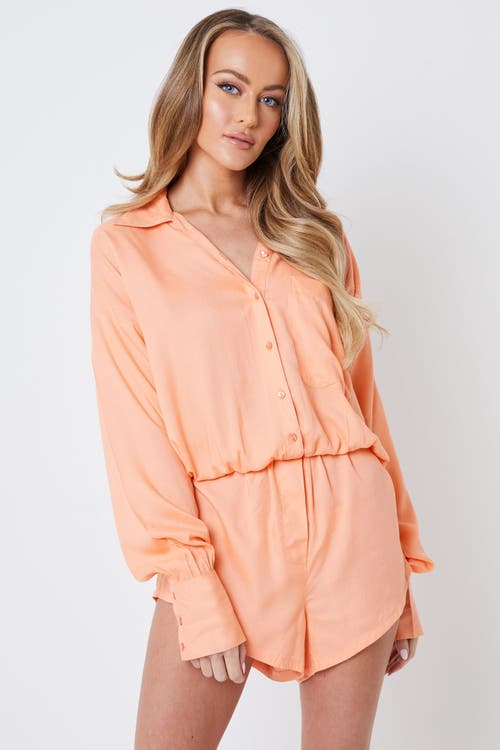 Shop Creea The Label Button-up Long Sleeve Romper In Coral