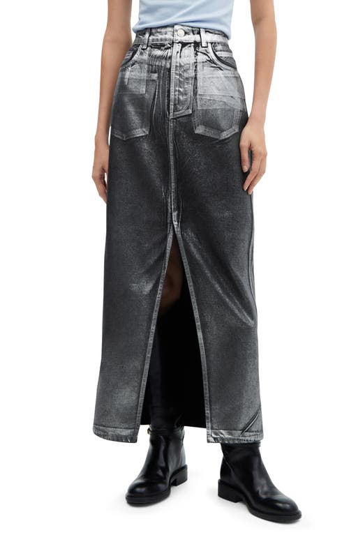 MANGO Metallic Foil Denim Skirt in Black at Nordstrom, Size Medium