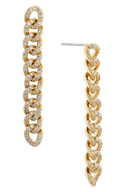 Pavé Cubic Zirconia Cushion Drop Earrings