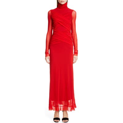 Fuzzi Wrap Effect Long Sleeve Maxi Dress, Red