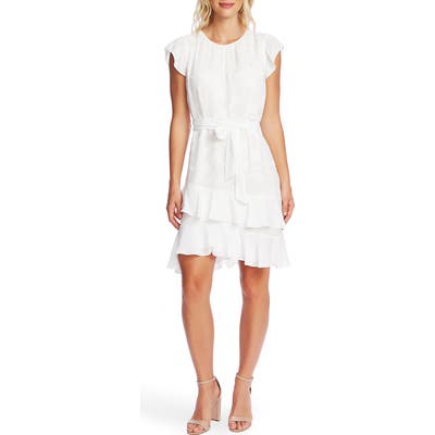 Cece Clip Floral Flutter Sleeve Dress, Ivory